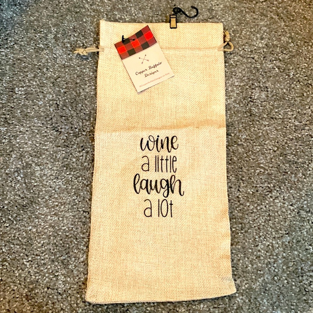 Handmade burlap wine bag